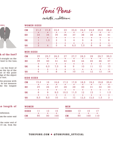 Lezo Indoor Shoes Size Guide from Toni Pons